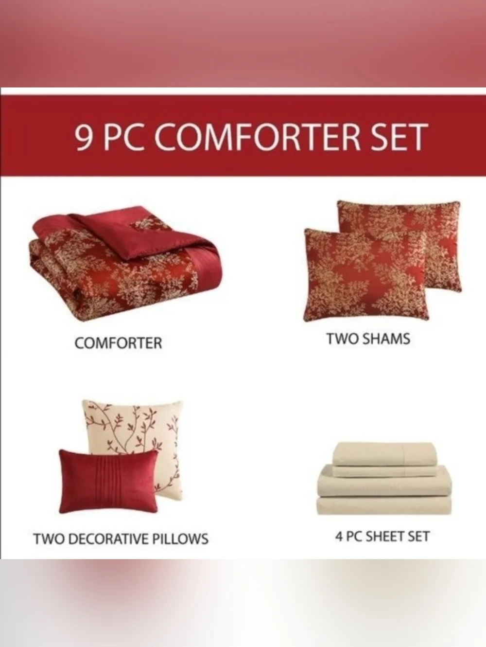 Pagoda Floral 9-pc King Comforter Set RED/GOLD
